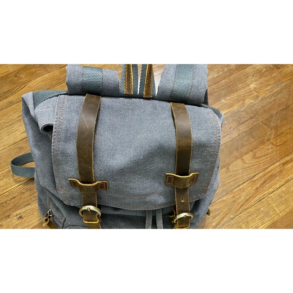 Augur Jans Canvas Leather Backpack Rucksack Hiking Laptop Travel Bag Gorpcore